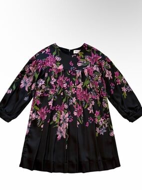 Girls' Teela NYC Black Floral Dress with Pink & Green Bloom